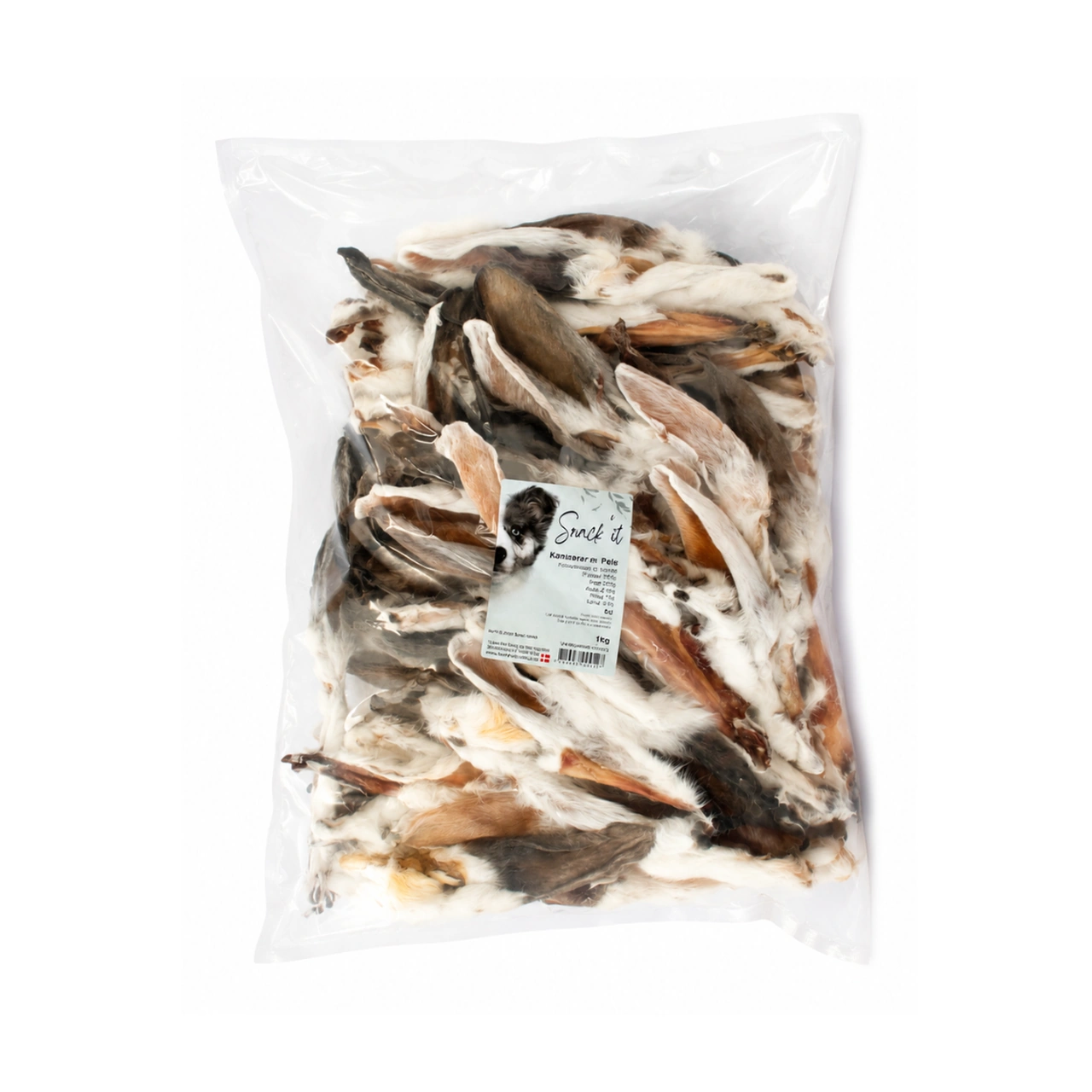 Snackit Kaninører med pels 1 kg - hele tørrede kaninører